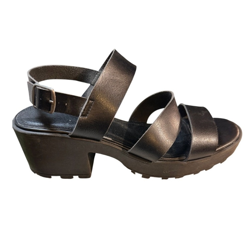 Lugsy Sandals Women 10 Black Platform Lug Sole Goth Grunge Strappy Faux Leather